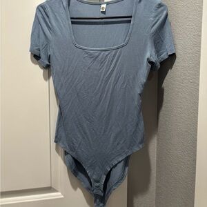Blue Square-Neck Short-Sleeve Bodysuit